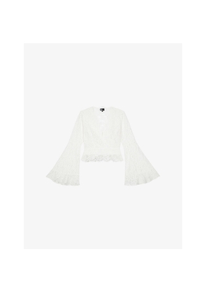 Womens The Kooples Lace V-Neck Flared-Sleeve Woven Top