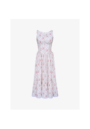 Womens House of CB Sienna Floral-Print Side-Tie Stretch-Cotton Midi Dress