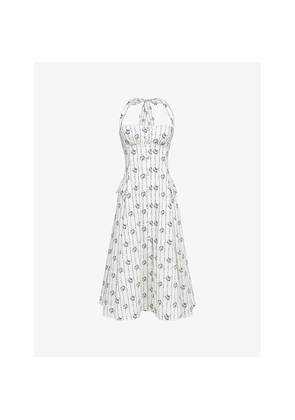 Womens House of CB Claudia Daisy-Print Stretch-Cotton Midi Dress