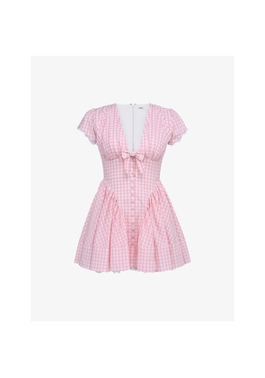 Womens House of CB Emiliana Checked Stretch-Cotton Mini Dress