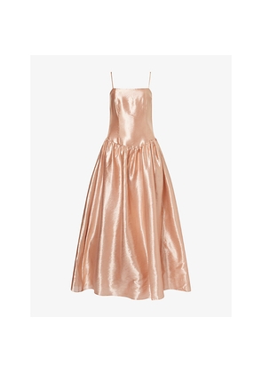 Womens Amy Lynn Drop-Waist Metallic Satin-Crepe Maxi Dress