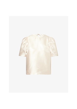 Womens Amy Lynn Mirella Puff-Sleeve Shiny Satin Top