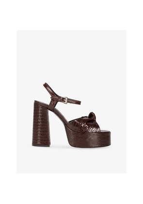 Womens The Kooples Bow-Embellished Lizard-Embossed Leather Platform Sandals