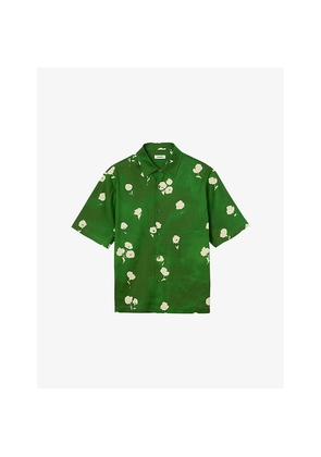 Mens Sandro Floral-Print Regular-Fit Stretch Linen-Blend Shirt