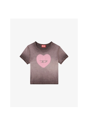 Womens Diesel T-Ele Heart-Print Stretch-Cotton T-Shirt