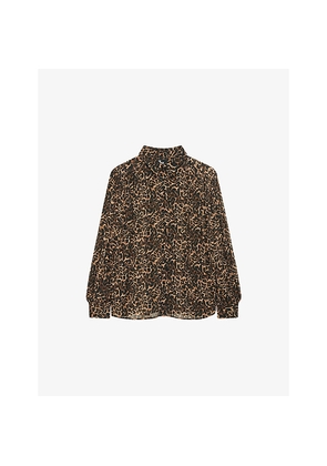 Womens The Kooples Leopard-Print Relaxed-Fit Woven Shirt