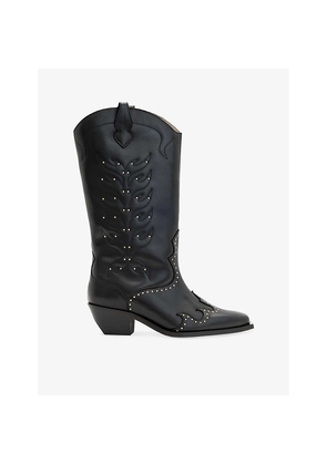Womens Allsaints Dolly Stud-Embellished Chunky Knee-High Leather Boots