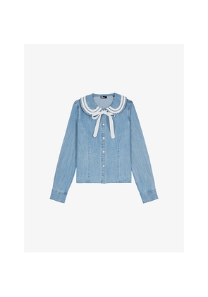 Womens The Kooples Long-Sleeved Tie-Embellished Denim Shirt