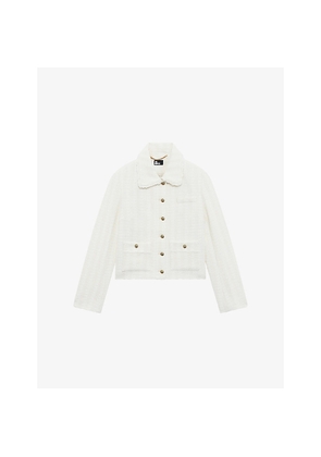 Womens The Kooples Collared Crop Tweed Jacket