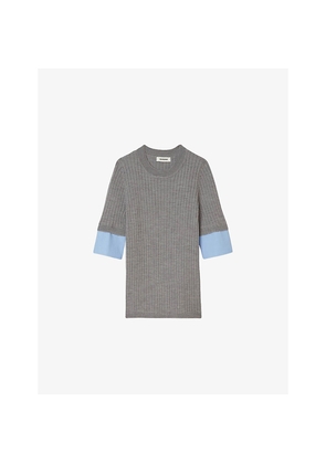 Womens Sandro Cropped Wool and Cashmere-Blend Jumper