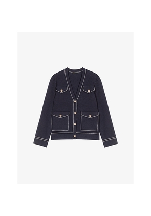 Womens Maje V-Neck Contrast-Stitched Knitted Cardigan
