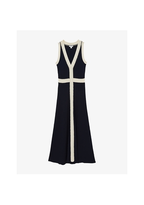 Womens Reiss Lou Craft-Stitch Stretch-Woven Midi Dress