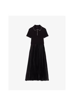 Womens Maje Polo-Collar Knitted and Woven Maxi Dress