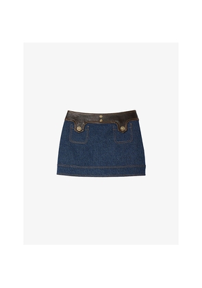 Womens Sandro Leather-Trim Mid-Rise Denim Mini Skirt