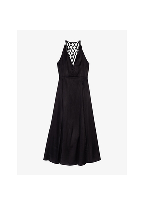 Womens Maje V-Neck Braided-Back Satin Maxi Dress