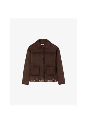 Womens Sandro Studded-Hem Side-Pocket Suede Jacket