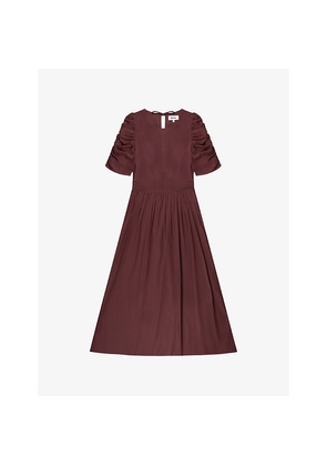 Womens Ro&Zo Round-Neck Puff-Sleeve Cotton Midi Dress