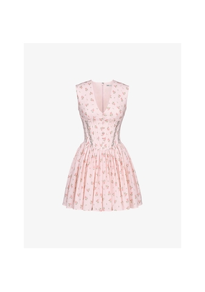 Womens House of CB Carmel Floral-Print Stretch-Cotton Mini Dress