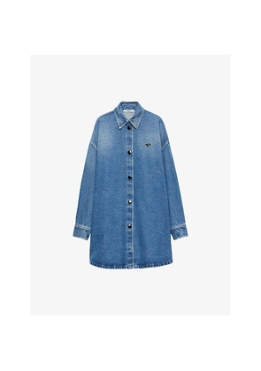 Womens Prada Triangle-Logo Long Denim Shirt