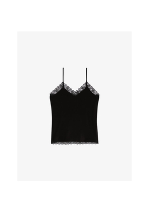 Womens The Kooples Lace-Embroidered V-Neck Satin Cami