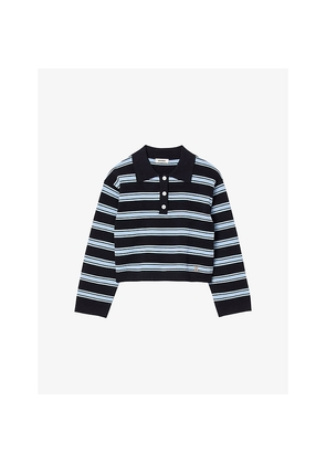 Womens Sandro Striped Long-Sleeve Knitted Polo Sweater