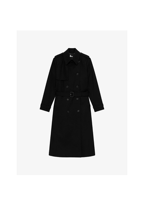 Womens The Kooples Padded-Shoulder Double-Breasted Cotton Trench Coat