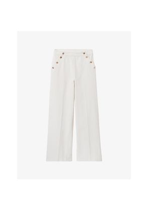 Womens Claudie Pierlot Button-Embellished Wide-Leg Mid-Rise Cotton-Corduroy Trousers