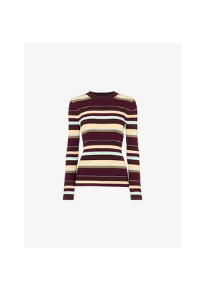 Womens Whistles Crew-Neck Multi-Stripe Knitted Jumper
