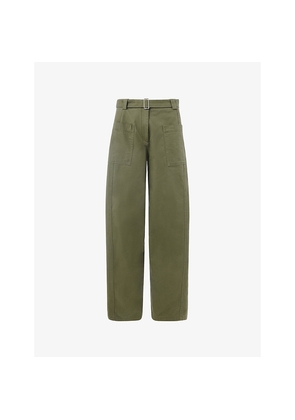 Womens Whistles Belted Barrel-Leg High-Rise Cotton Trousers