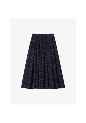 Womens Maje Rhinestone-Embellished Checked Cotton Midi Skirt