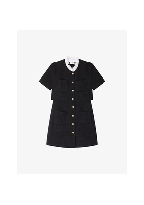 Womens Sandro Detachable-Collar Button-Down Cotton-Blend Mini Dress