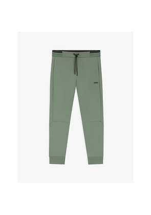 Mens Boss Branded Drawstring-Waist Cotton-Blend Jogging Bottoms