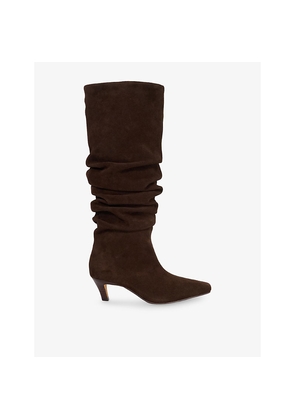 Womens Dune Saunders Slouchy Heeled Suede Mid Boots