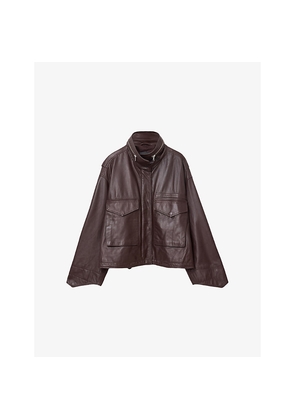 Womens Allsaints Clay Funnel-Neck Zip-Up Leather Jacket