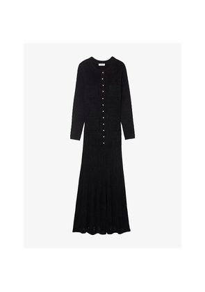 Womens Sandro Round-Neck Button-Down Stretch-Knit Maxi Dress