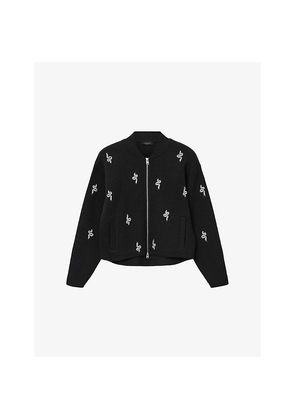Womens Allsaints Rhea Snake-Embellished Cotton-Blend Bomber Jacket