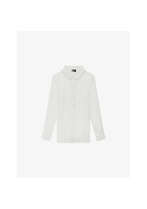 Womens The Kooples Striped Ruffle-Trim Silk Shirt