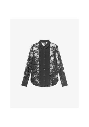 Womens The Kooples Long-Sleeved Floral Lace Shirt