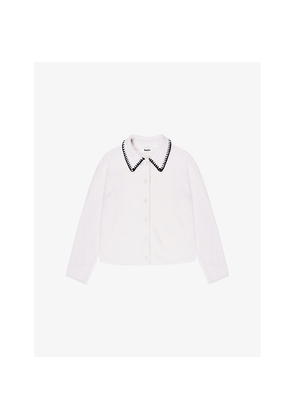 Womens Ro&Zo Contrast-Stitch Collared Knitted Cardigan