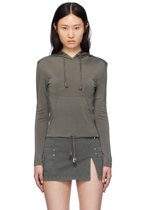 Dion Lee Gray Lustrous Shrunken Hoodie