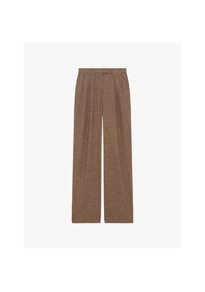 Womens The Kooples Houndstooth-Pattern Wide-Leg Mid-Rise Wool-Blend Trousers