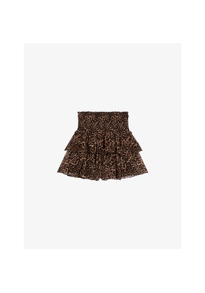 Womens The Kooples Leopard-Print Ruffled Woven Mini Skirt