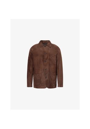 Mens Corneliani Patch-Pocket Long-Sleeve Suede Jacket