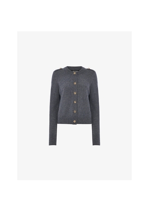 Womens Whistles Round-Neck Knitted Wool Cardigan