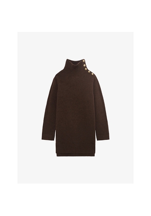 Womens The Kooples Funnel-Neck Knitted Wool Mini Dress
