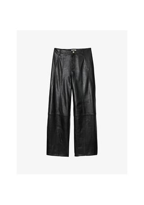 Womens Sandro Wide-Leg High-Rise Leather Trousers