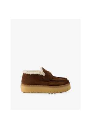 Womens Prada Shearling-Lined Suede Loafers