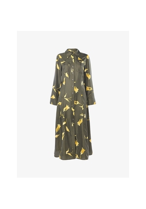 Womens Whistles Floral-Print Long-Sleeve Silk Midi Dress