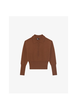 Womens The Kooples Polo-Collar Button-Up Wool-Blend Jumper