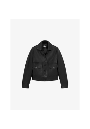 Womens The Kooples Notched-Collar Flap-Pocket Leather Jacket
